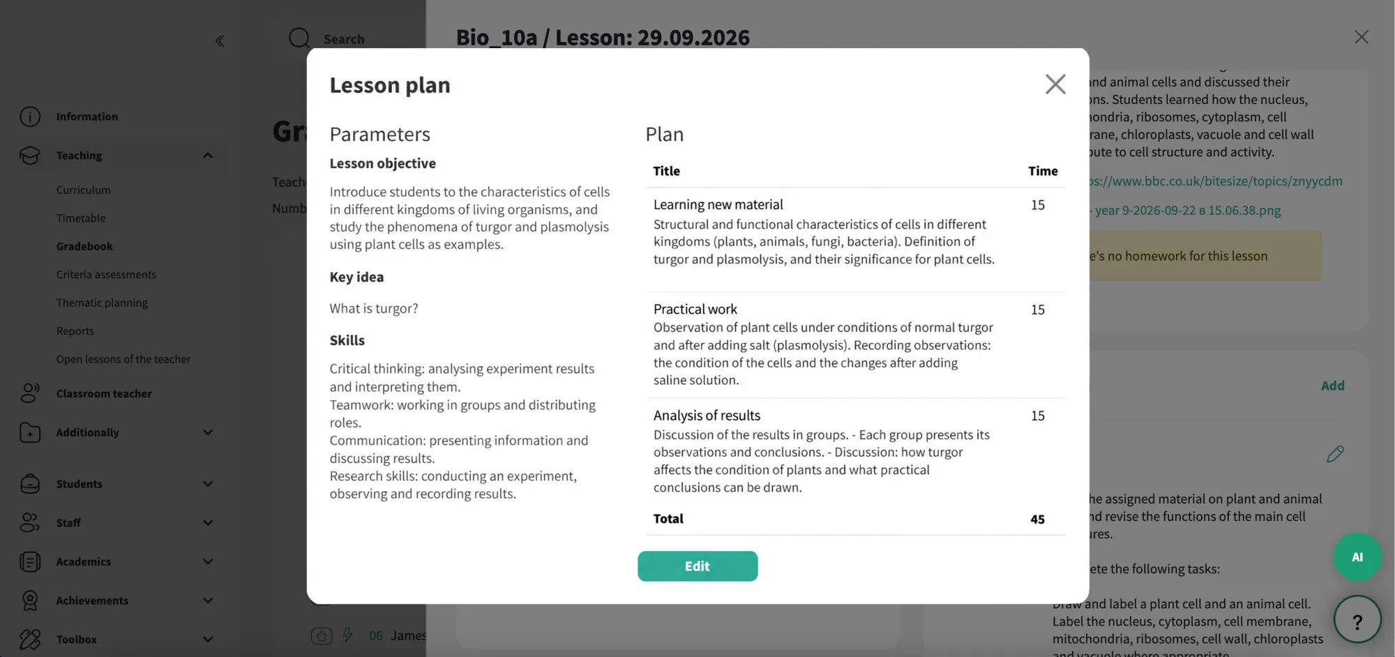 Planos de aula para observação