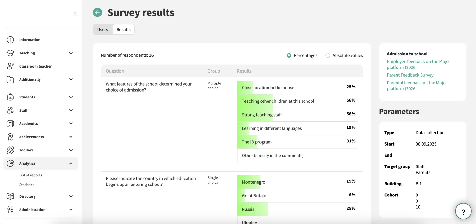 Resultados dos inquéritos escolares
