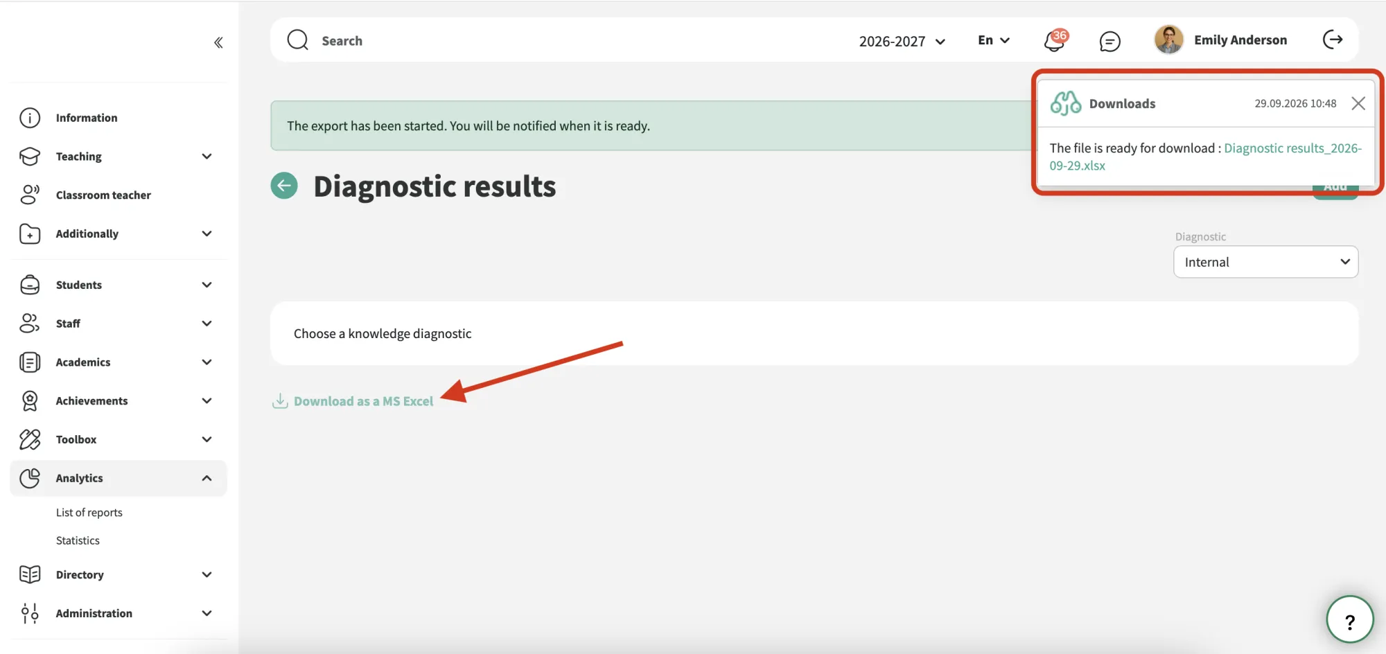 Exportação dos resultados para Excel