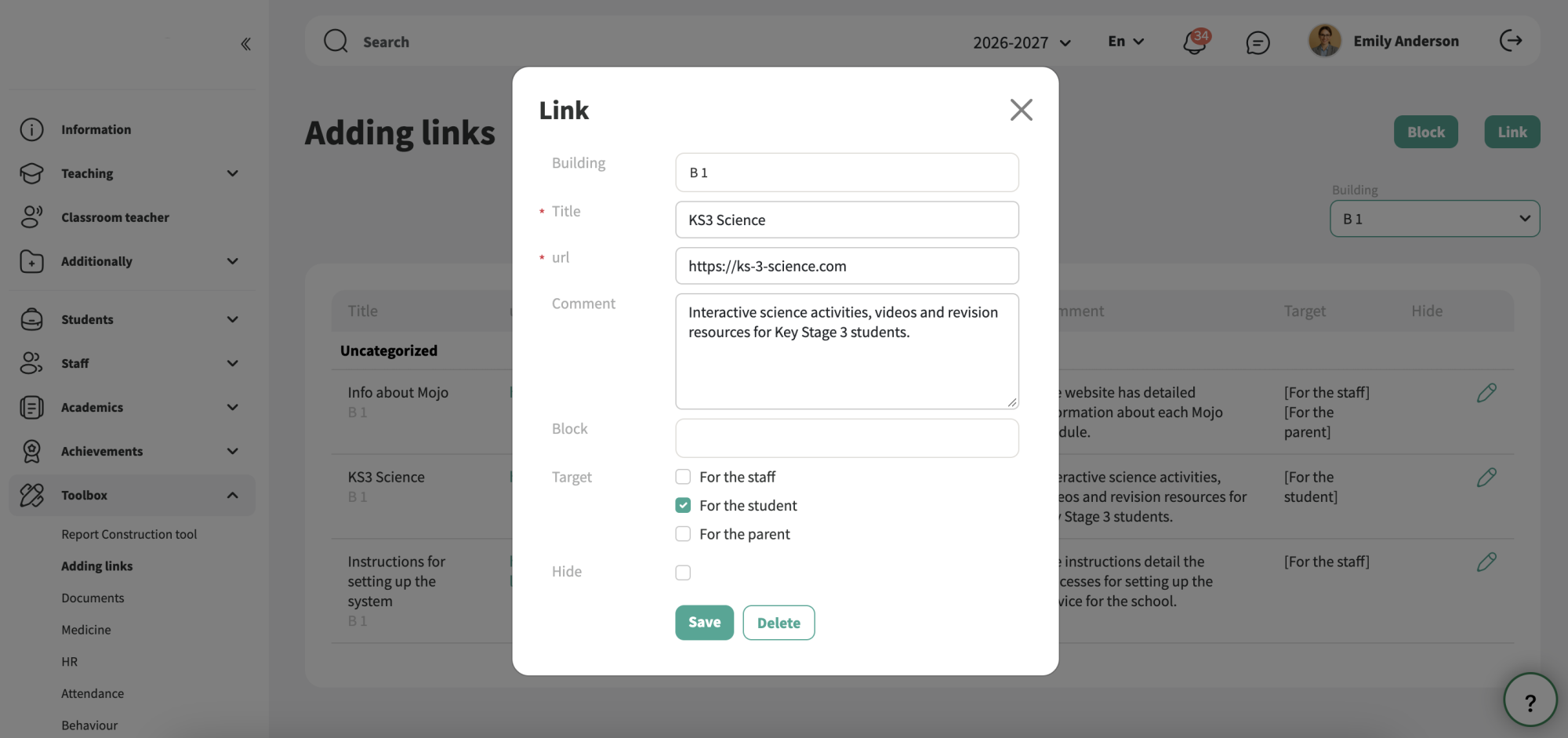Adicionar e atualizar ligações úteis