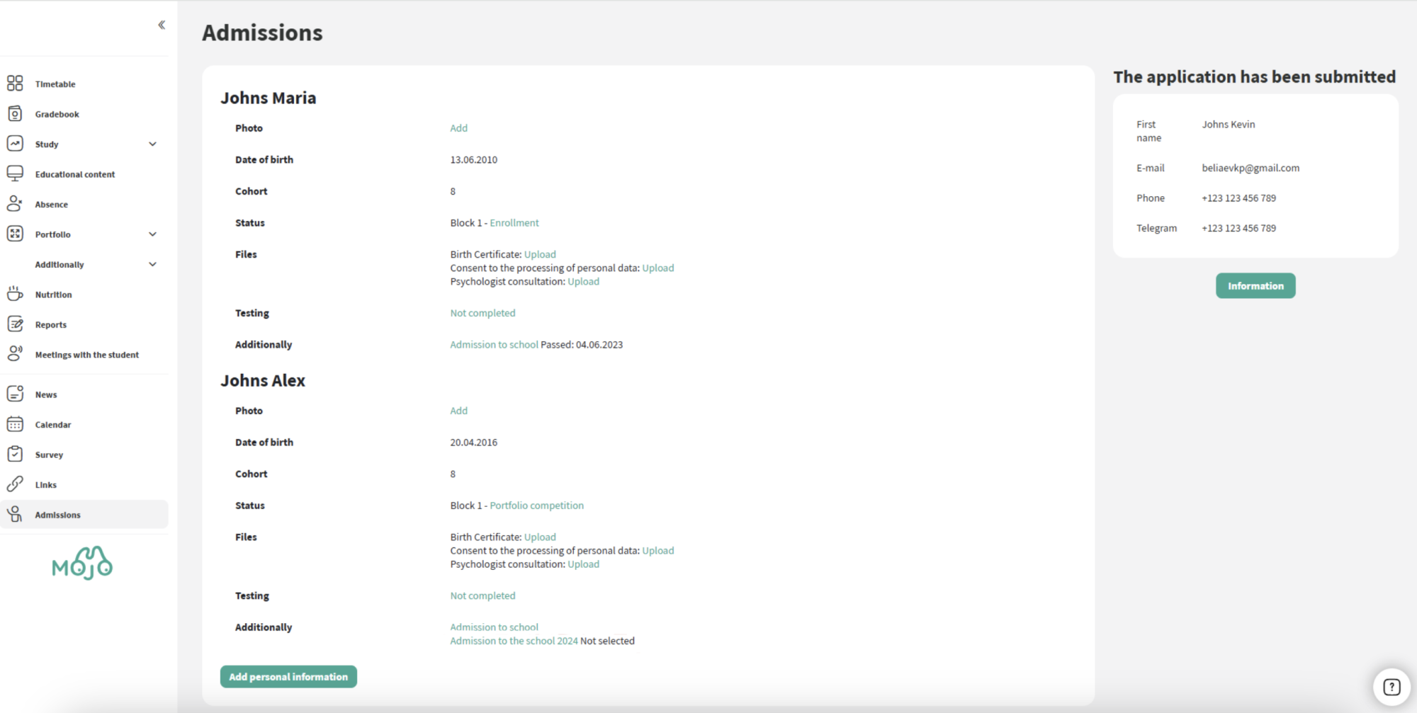 Envio de documentos pelos encarregados de educação